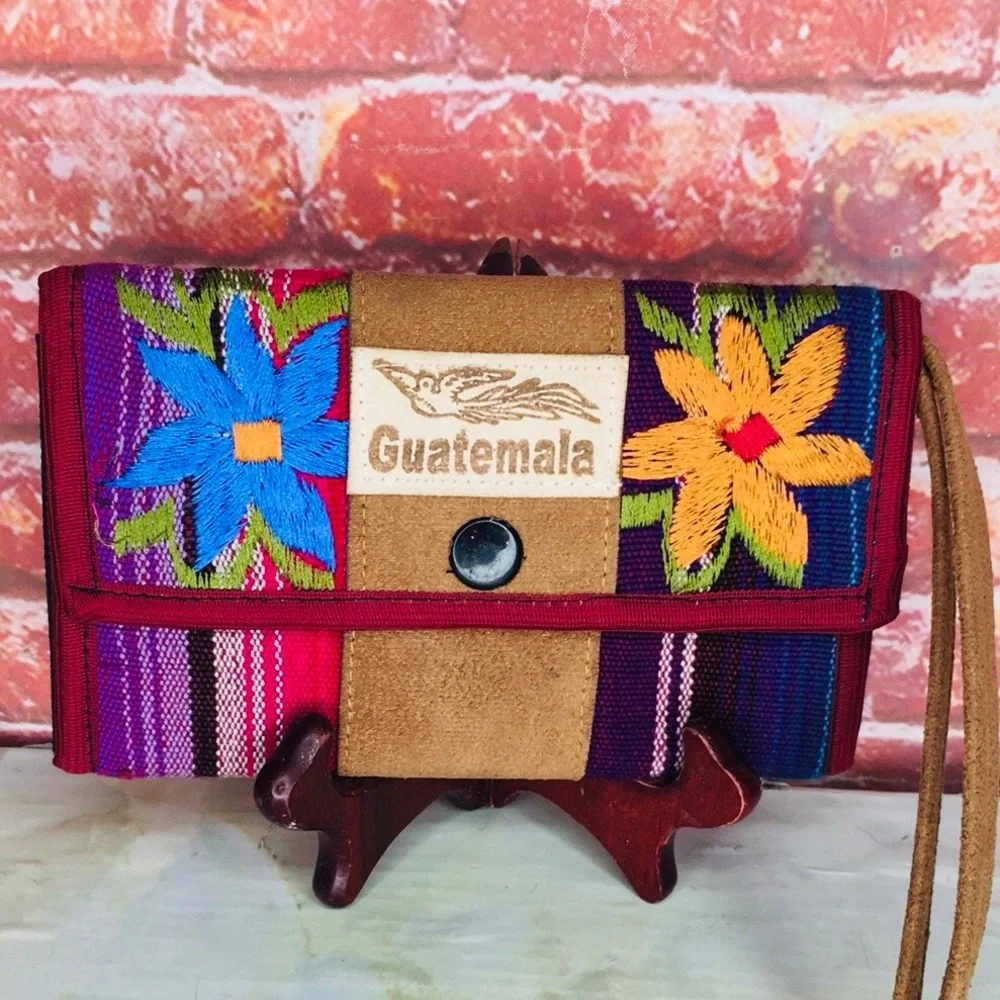 Guatemala Colorful Floral Embroidered Boho Wristlet Wallet